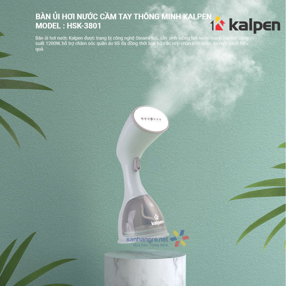 Bàn Ủi Hơi Nước Cầm Tay Dạng Đứng Để Bàn Mini Thông Minh Kalpen HSK - 3801, Nhập Khẩu Chính Hãng