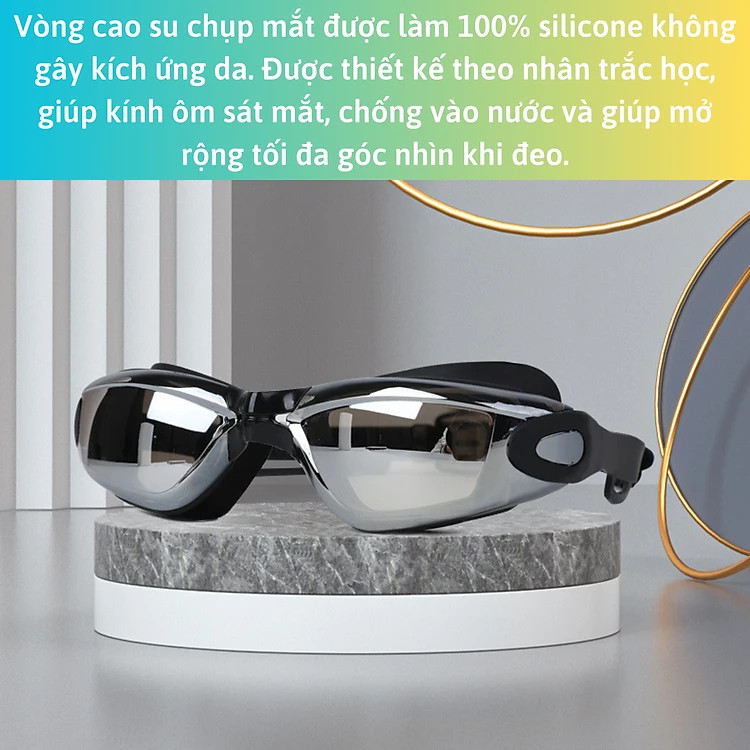 Kính Bơi Tráng Gương kèm bịt tai cao cấp GroFa chống sương mù, chống tia UV Hàng chính hãng - Tặng kèm nón bơi Silicon (Màu ngẫu nhiên)