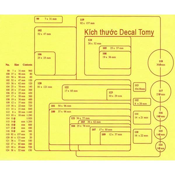 Xấp 10 tờ Nhãn có lớp keo tự dán Tomy A5 99 100 101 102 103 104 105 106 107 108 109 110 111 112