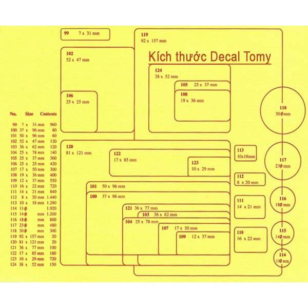 Xấp 10 tờ Nhãn có lớp keo tự dán Tomy A5 99 100 101 102 103 104 105 106 107 108 109 110 111 112