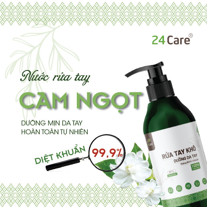 [FDA Verified] Nước rửa tay khô tinh dầu Cam Ngọt 24Care - Có chứng nhận diệt khuẩn 99,9% đạt tiêu chuẩn FDA