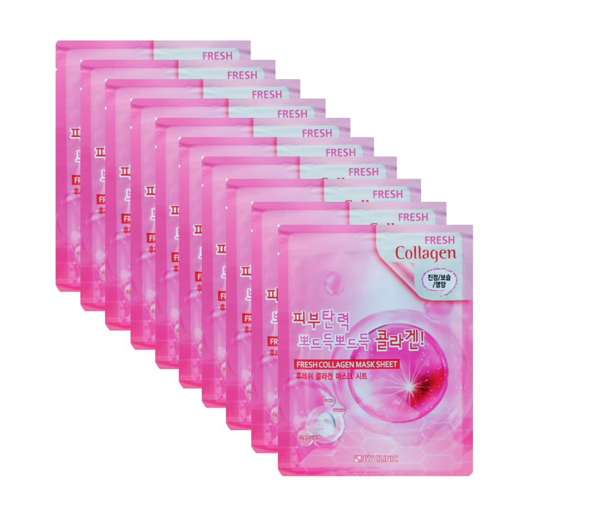 Combo 10 Gói Mặt Nạ Dưỡng Ẩm Da Chiết Xuất Collagen 3w Clinic Fresh Collagen Mask Sheet 100% Cotton (23ml/Miếng)