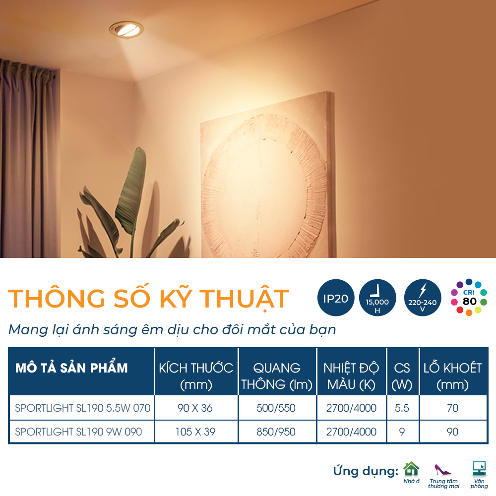 Đèn chiếu điểm Philips SL190 - Công suất (5.5W, 9W), tôn lên vẻ đẹp nội thất trong nhà