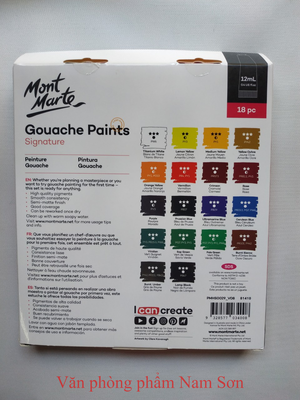 Màu Gouache Paint Mont Marte Bộ 12/18/24 Màu x 12 ml