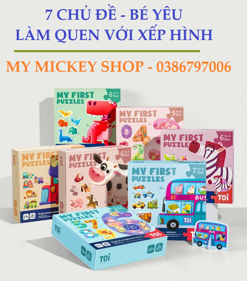 Bộ xếp hình chính hãng TOi - Mẫu first puzzle xếp hình đầu đời 6 chủ đề cho bé từ 16 tháng tuổi