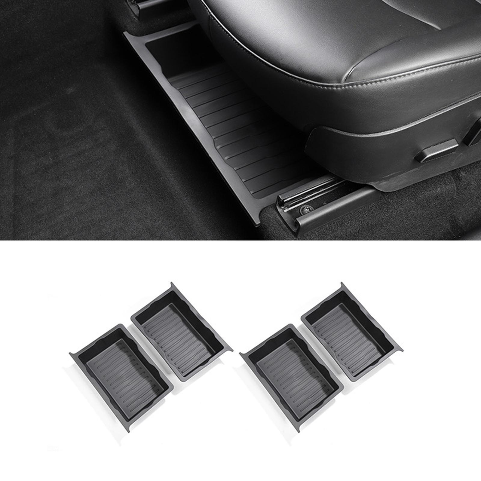 4Pieces Underseat Organizer Tray TPE Car Accessories Easy to Install Container Durable Drawer Holder under Seat Storage Box for Model Y