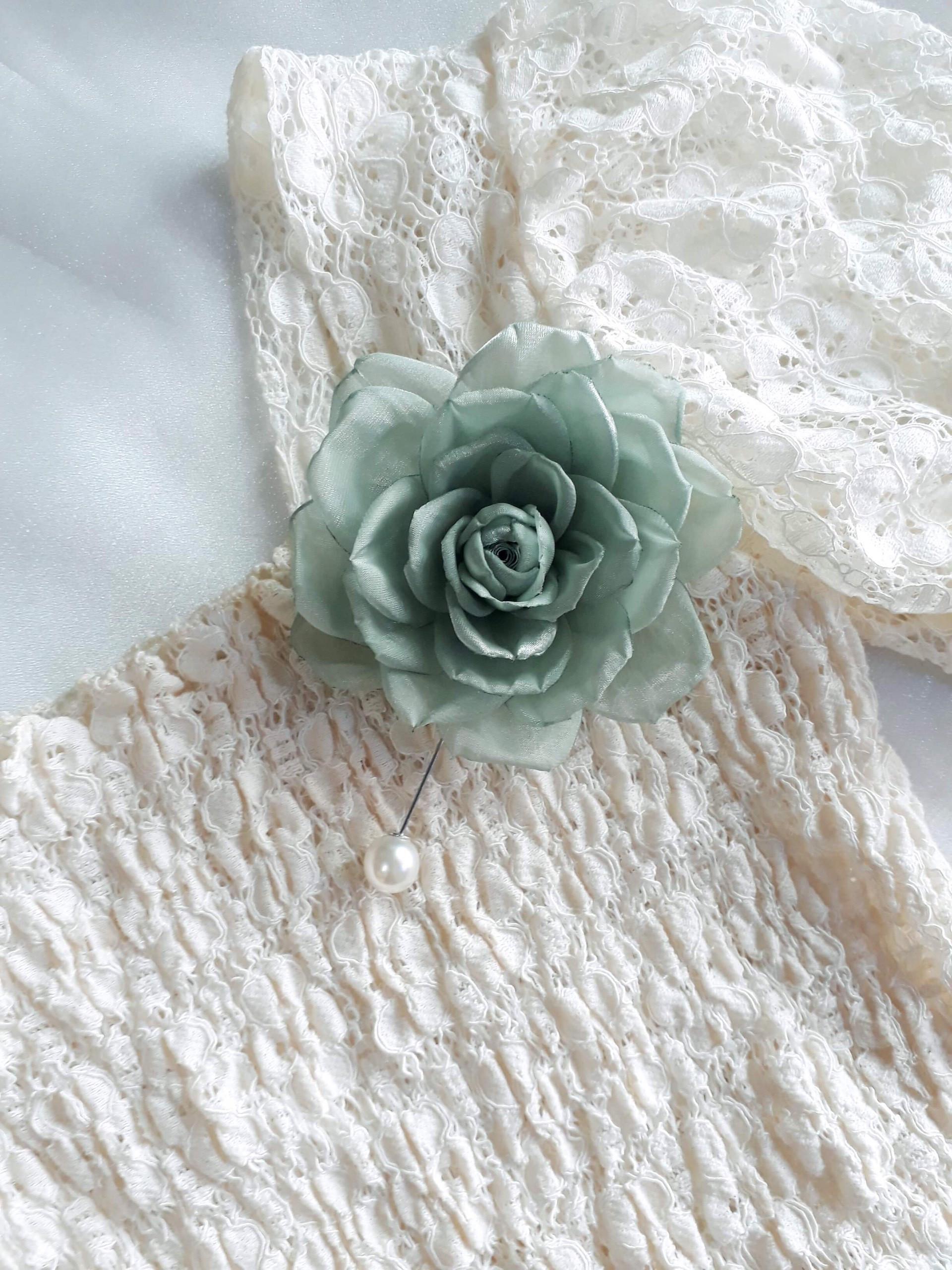 Hoa cài áo Handmade Vải tơ Hoa hồng - Màu xanh bạc hà
