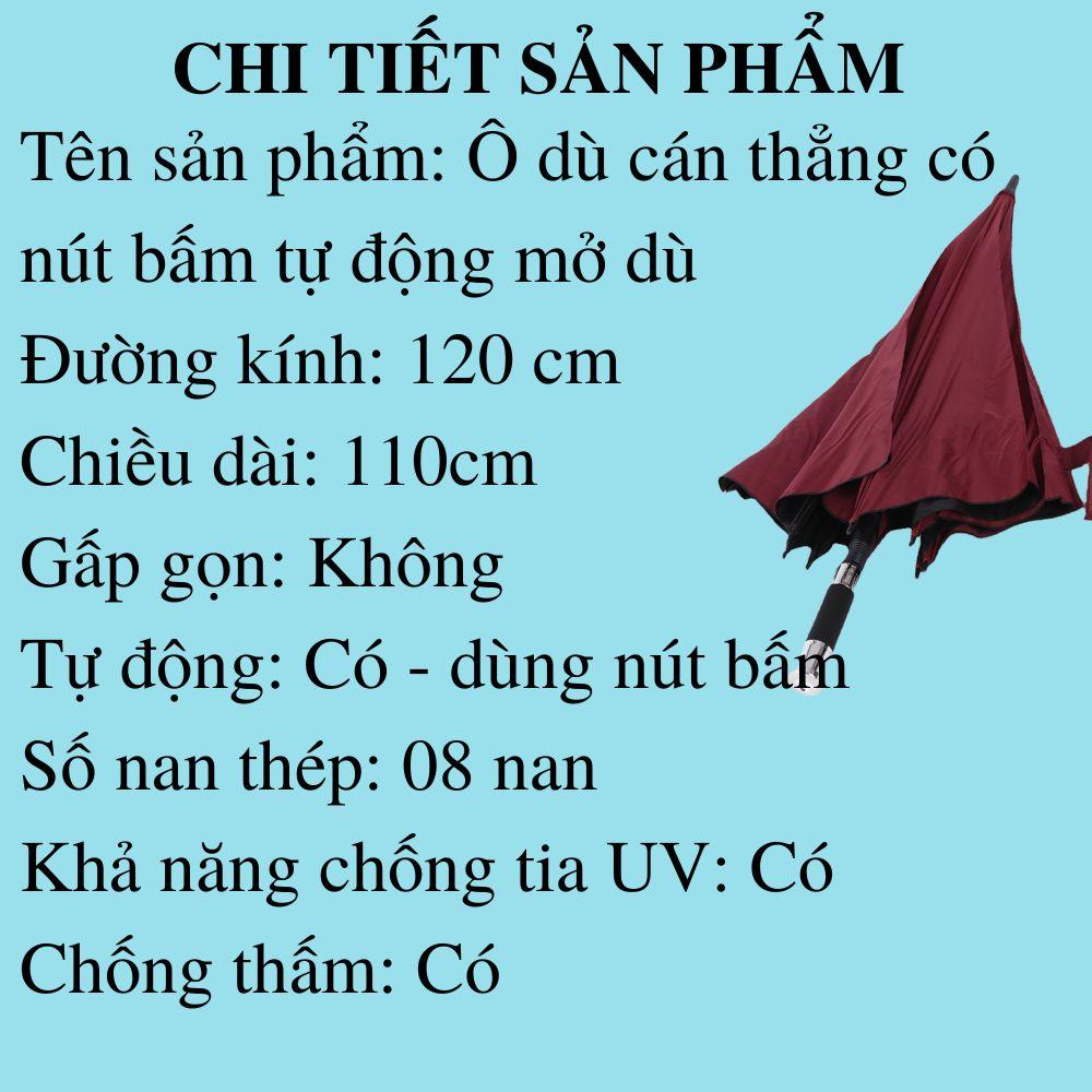 Ô dù đi mưa che nắng nút bấm tự động đóng mở dù Dù cán dài 8 nan thép đường kính 120cm