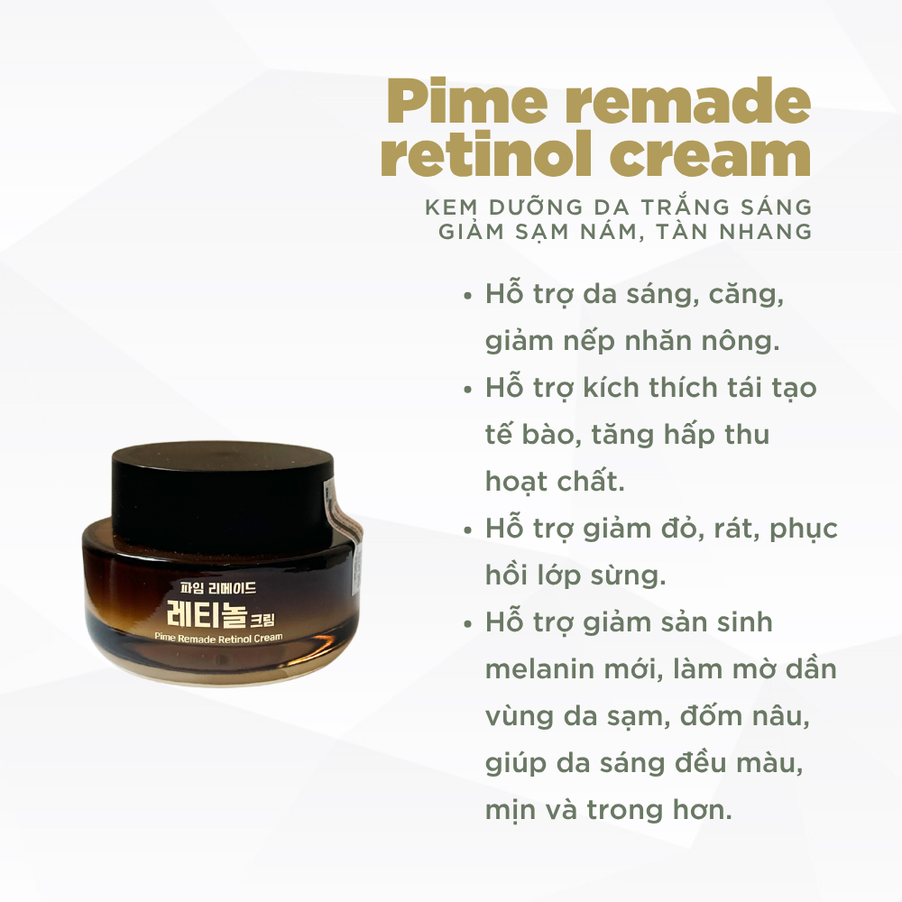 Kem dưỡng Pime Remade Retinol Cream hỗ trợ tái tạo da, dưỡng sáng, giảm thâm nám, giảm lão hóa 50g