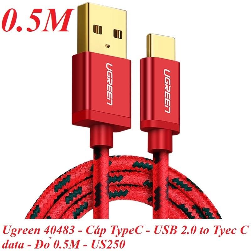 Ugreen UG40483US250TK 0.5M màu đỏ Cáp sạc USB TypeC cao cấp - HÀNG CHÍNH HÃNG