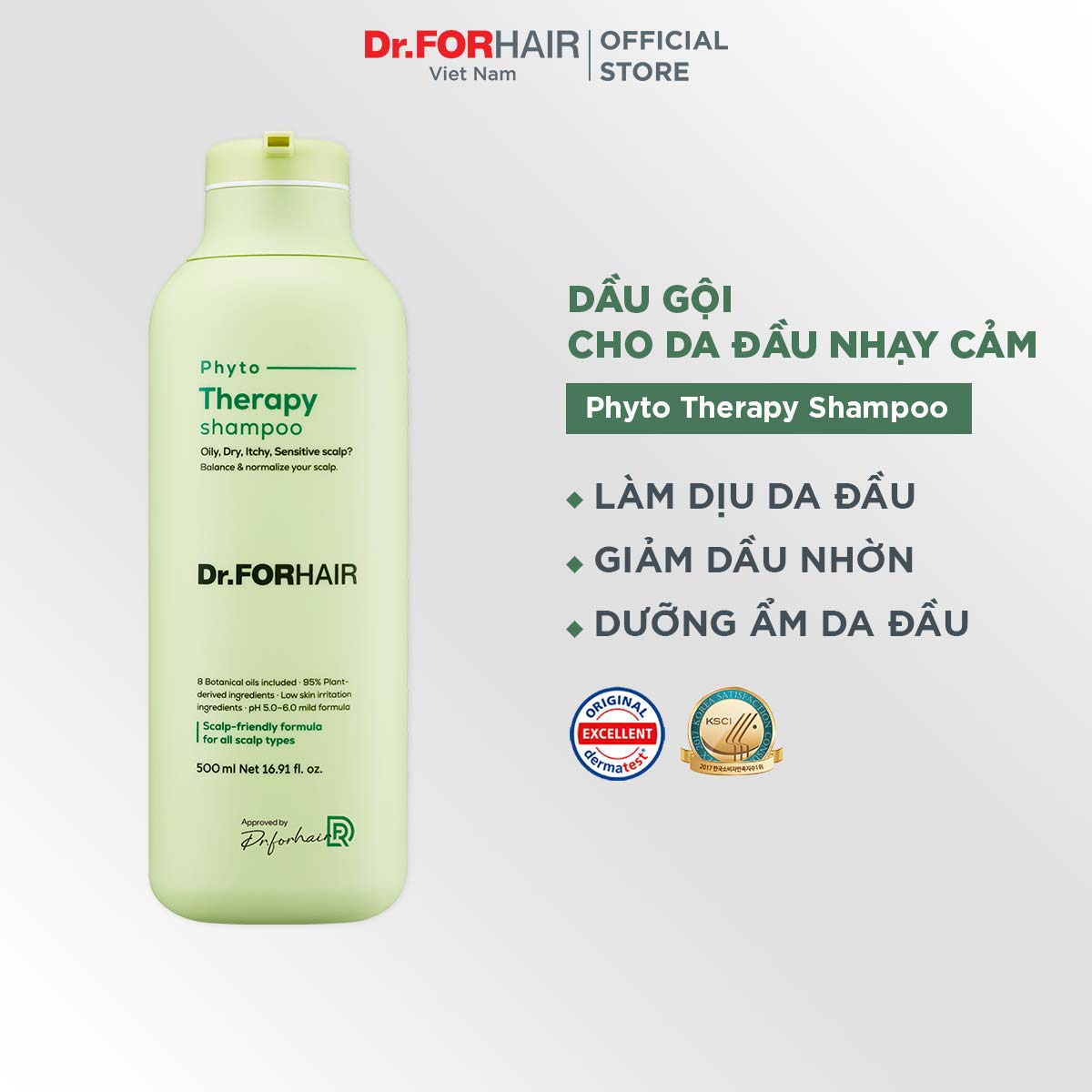 Dầu gội CHO DA NHẠY CẢM, chiết xuất thực vật an toàn và dịu nhẹ Dr.FORHAIR Hàn Quốc Phyto Therapy Shampoo