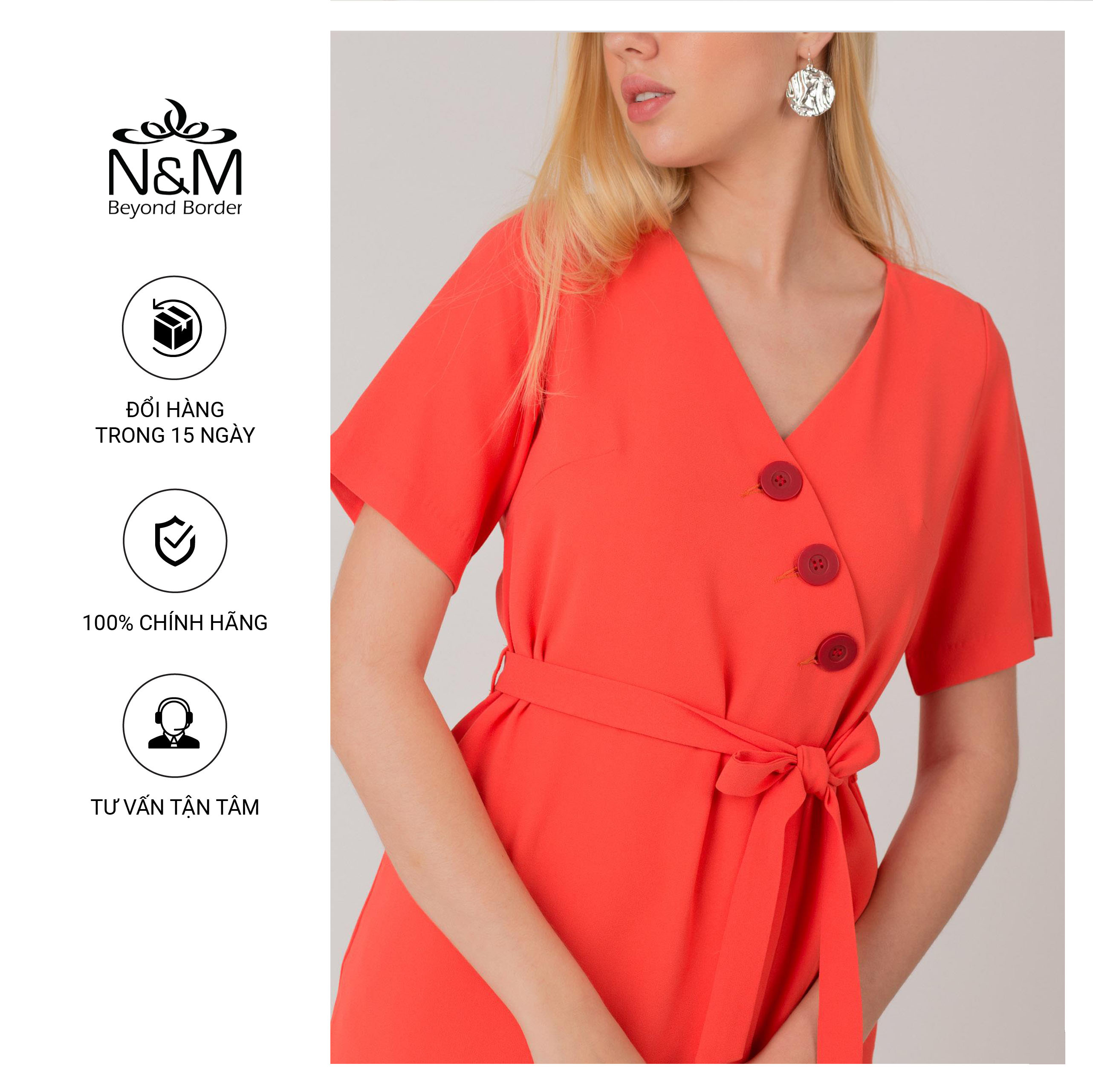N&amp;M Đầm Nữ ngắn tay dáng suông thắt nơ cá tính 100% poly 1904008