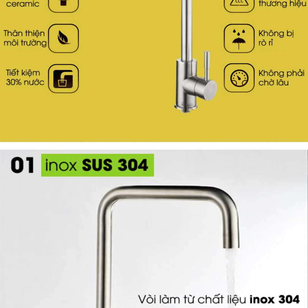 Vòi Rửa Bát Chén Vuông Tròn ABG, Hai Chế Độ Nóng Lạnh, Rửa Chén Xoay, Bát Vuông, Inox Cao Cấp Xoay 360 Độ Siêu Bền, Tặng Kèm Hai Dây Cấp Nóng Và Lạnh - Hàng Chính Hãng