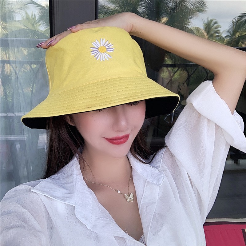 MŨ XINH - Mũ BUCKET 2 Mặt THÊU HOA CÚC