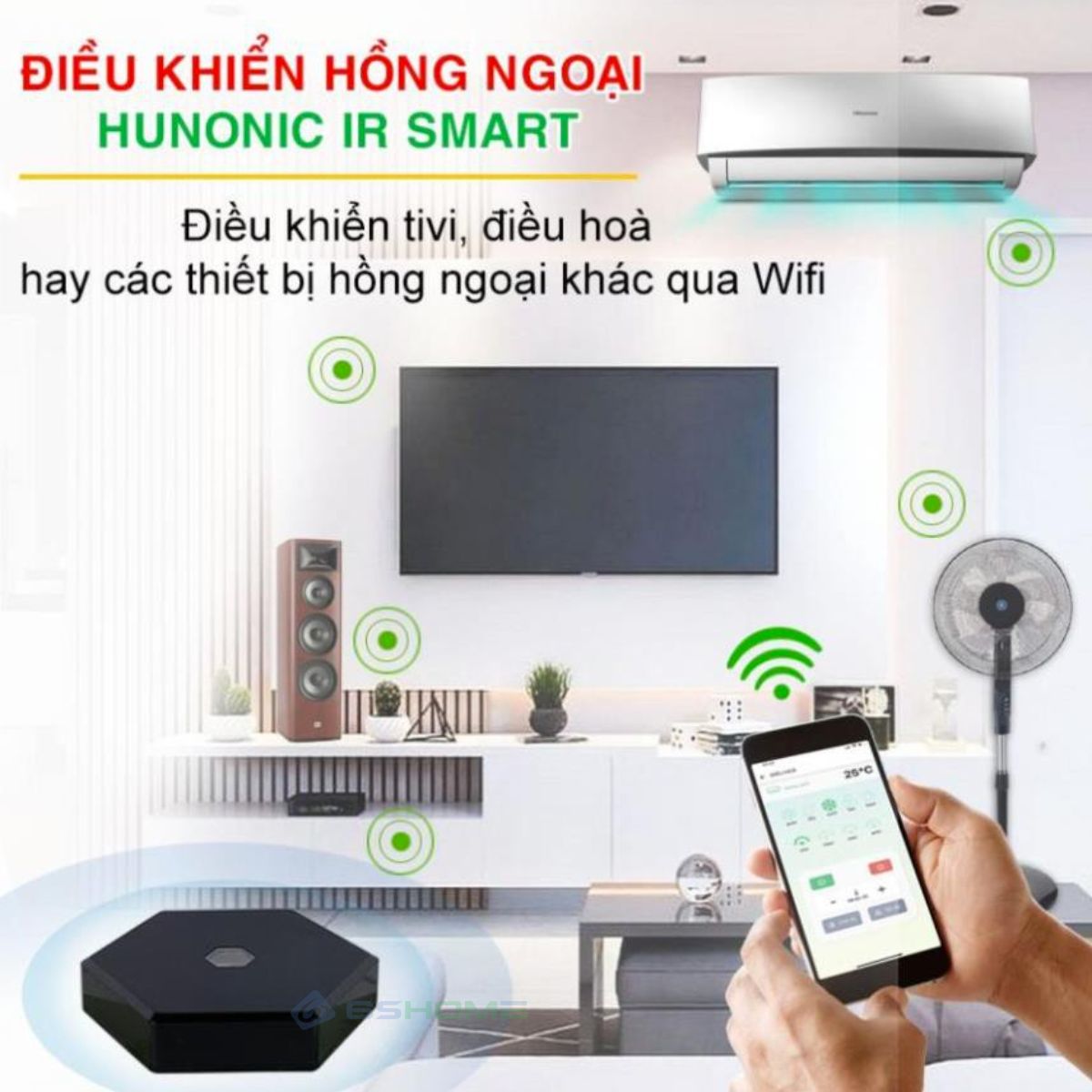 Bộ Điều Khiển Hồng Ngoại WiFi Thông Minh Hunonic, Điều Khiển Các Thiết Bị Tivi, Máy Lạnh, Quạt Từ Xa Qua Điện Thoại