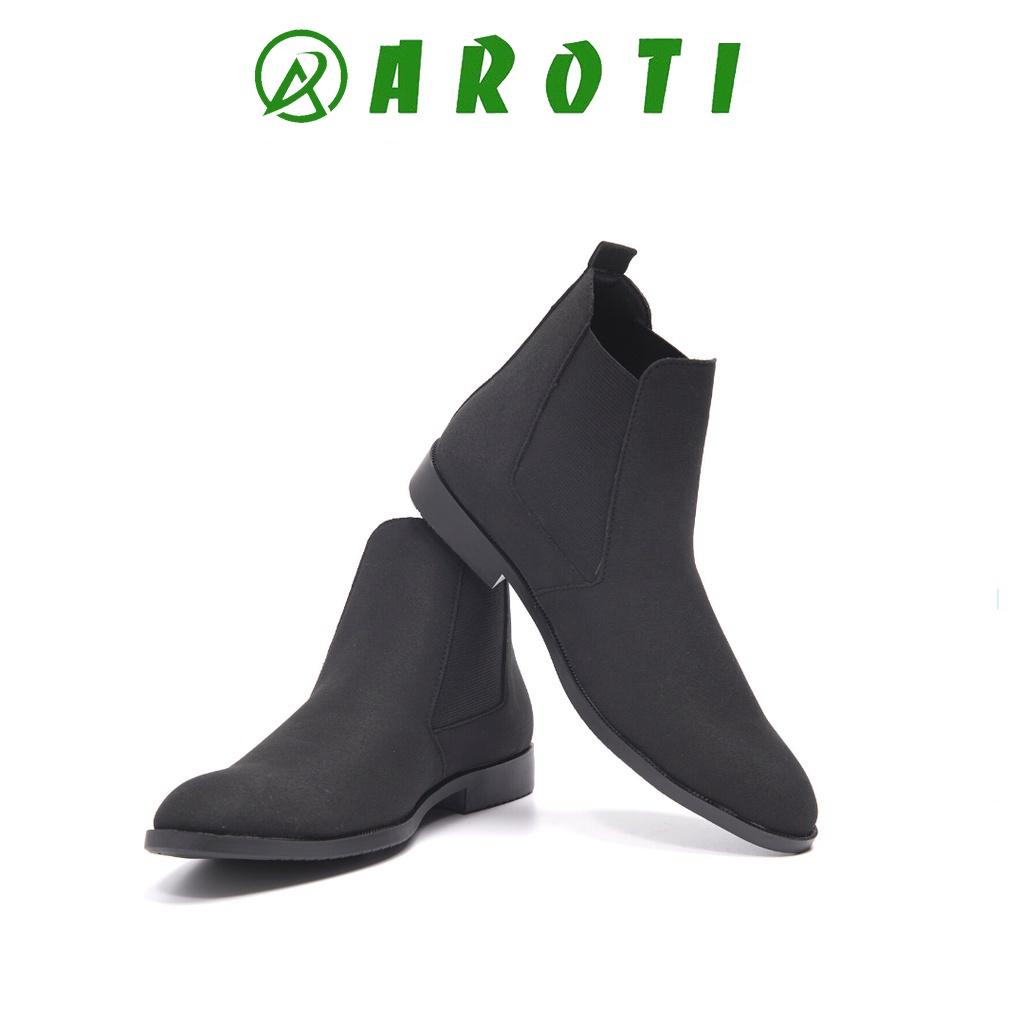 Giày Chealsea Boot Nam AROTI Cao Cổ Chất Đẹp Cao Cấp,Đế Khâu Siêu Bền, Tăng Chiều Cao 3cm Form Hàn Đủ size CB548-Đen