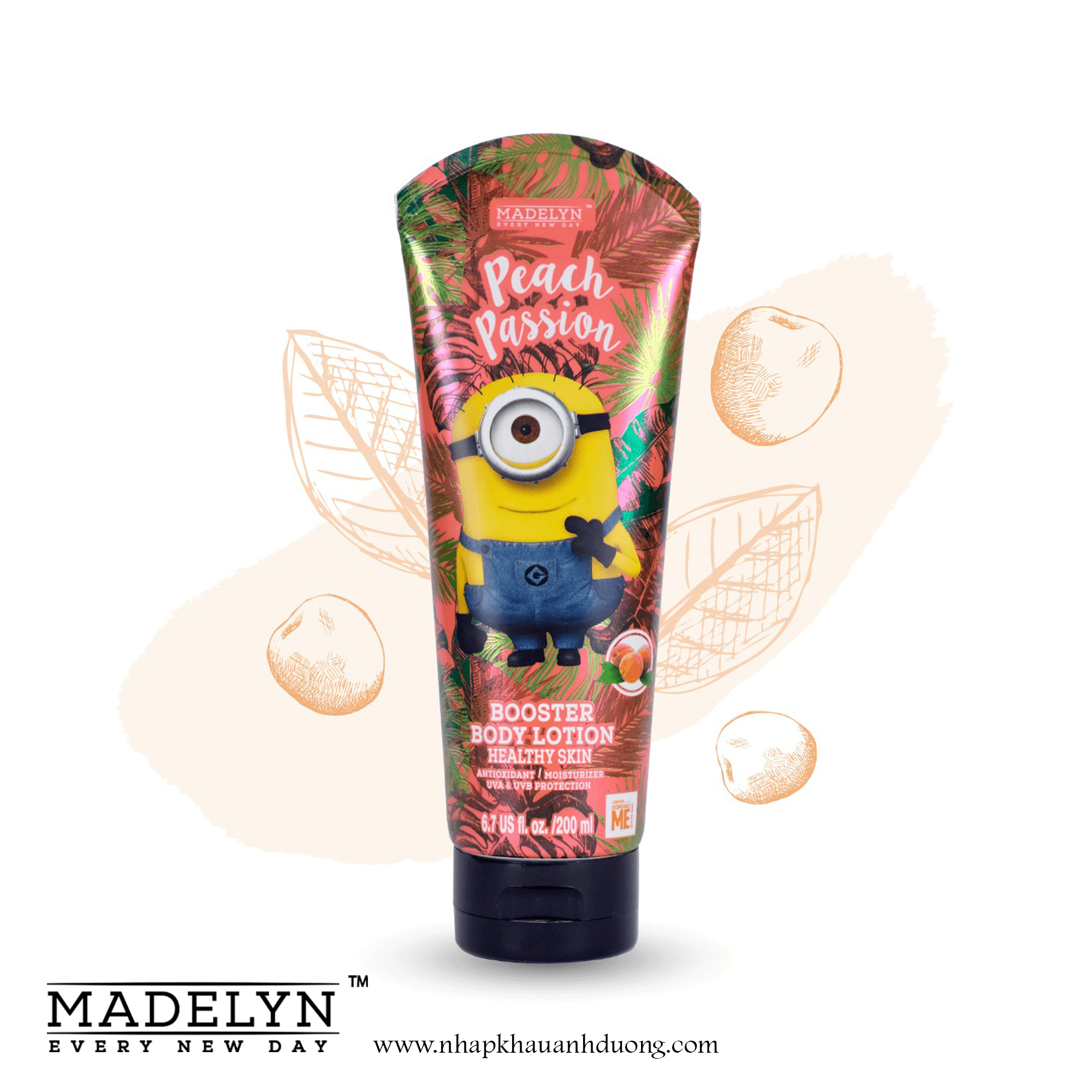 Sữa Dưỡng Thể Dành Cho Da Khô Hương Đào Tươi - MADELYN MINION BOOSTER BODY LOTION PEACH PASSION 200ml