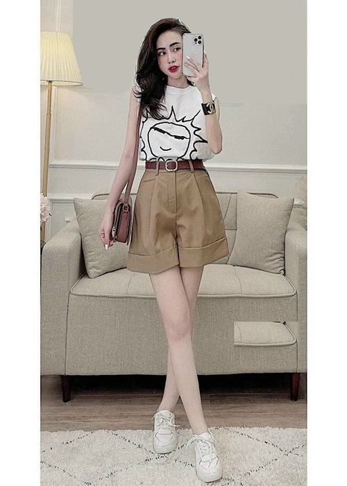 Set Bộ Áo Thun In Họa Tiết Phối Quần Short Duyên Dáng
