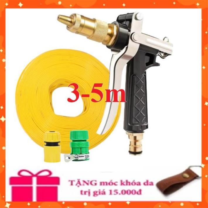 Bộ dây vòi xịt nước rửa xe,tưới cây .tăng áp 3 lần,loại 3m,5m 206236 đầu đồng,cút,nối nhựa vàng+ tặng móc khoá
