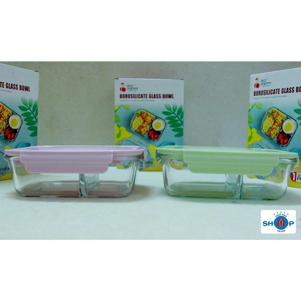 Hộp đựng thực phẩm, hộp cơm thủy tinh 2 ngăn 1000ml để tủ lạnh, lò vi sóng