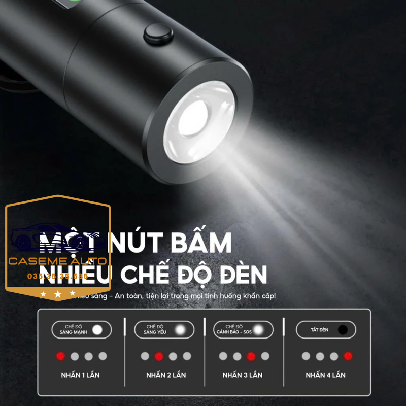 Búa thoát hiểm ô tô 4in1 – Phá kính, cắt dây an toàn, đèn pin LED, bảng số điện t hoại ẩn tiện lợi - Hàng Nhập Khẩu