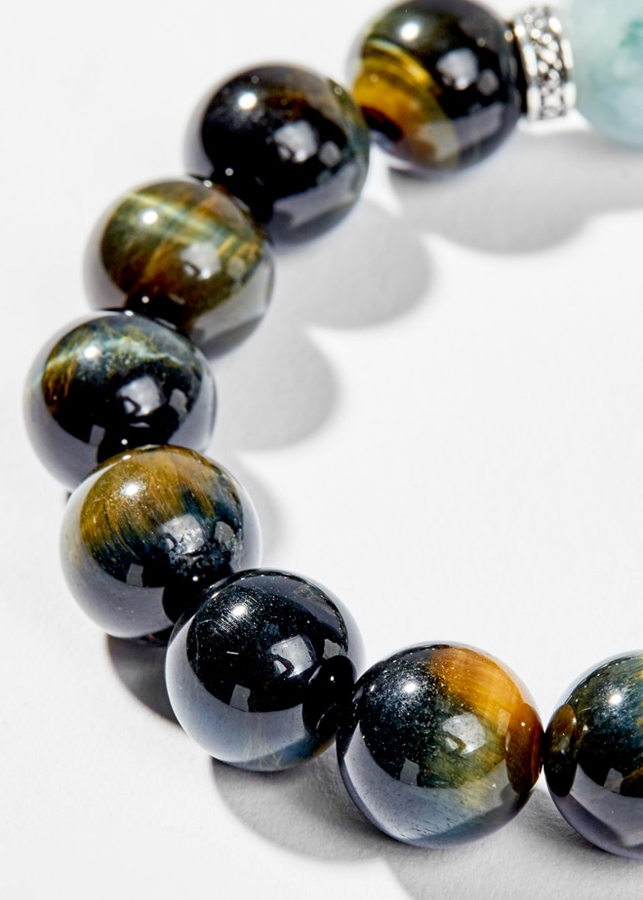 Vòng Tay Phong Thủy Nam Đá Mắt Hổ Xanh Đen Mix Đá Cẩm Thạch Phỉ Thúy Phối Charm Tỳ Hưu Bạc  Mệnh Thủy, Mộc Ngọc Quý Gemstones