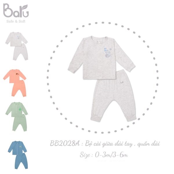 Bộ dài tay cài giữa  BARU cho bé chất liệu cotton mềm mại thu đông cho sơ sinh, quần áo trẻ em ( 0- 6M )