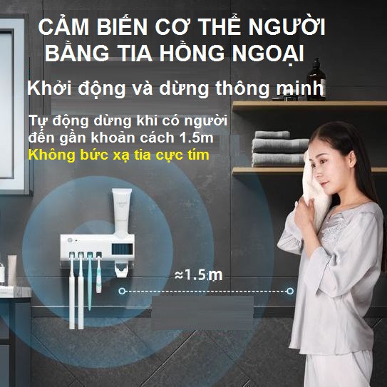 Giá Treo Khử Trùng Bàn Chải Đánh Răng Bằng Tia UV, Nhả Kem Đánh Răng Tự Động, Cảm Biến Tự Động Thông Minh - Hàng Chính Hãng