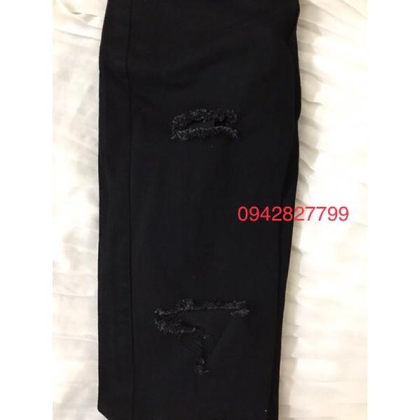 Quần jean nữ rách gối chữ thập lưng cao dáng skinny