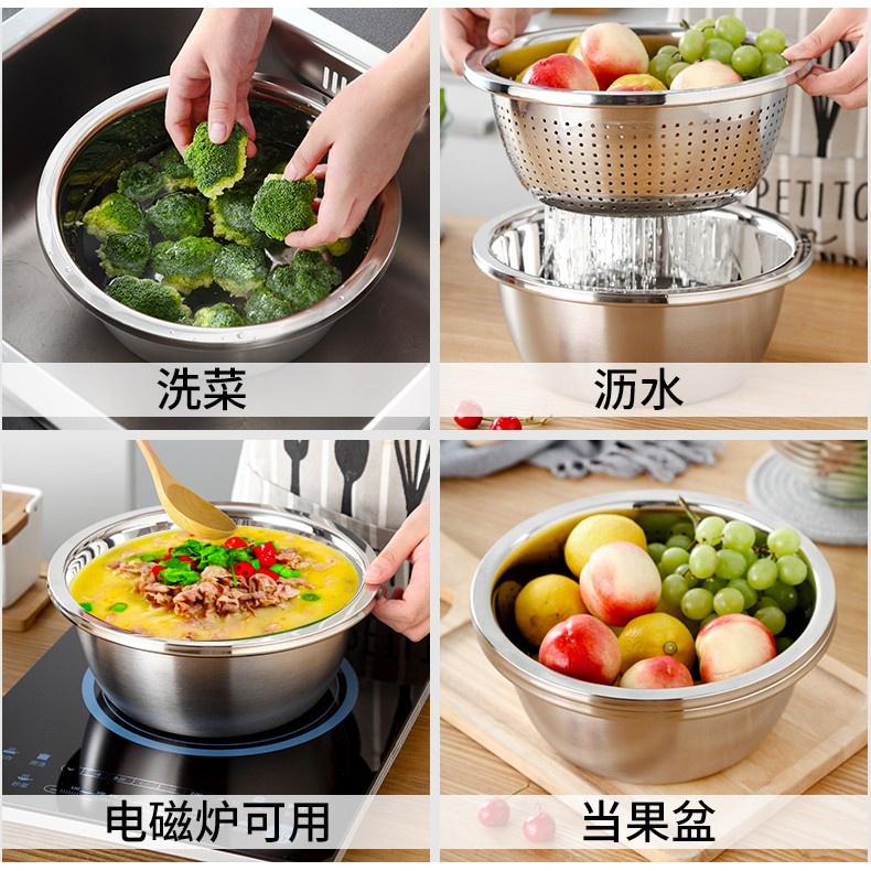 Bào rau củ đa năng inox, bộ dụng cụ nạo rau củ quả đa năng 3 trong 1, vừa nạo rau củ vừa có rổ vo gạo, kiêm chậu inox