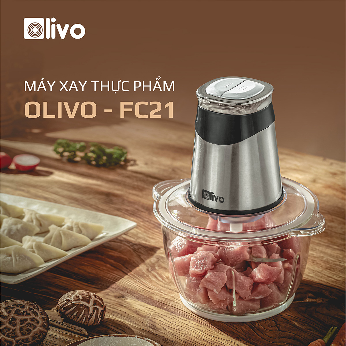 Máy Xay Thực Phẩm Đa Năng OLIVO FC21 [Hàng Chính Hãng] Dung Tích 2.1L - Công Suất 500W - Thương Hiệu Mỹ