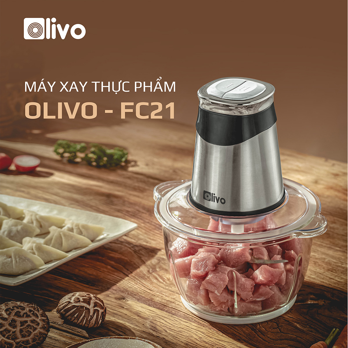 Máy Xay Thịt Đa Năng OLIVO FC21 [Hàng Chính Hãng] Dung Tích 2.1L - Công Suất 500W - Thương Hiệu Mỹ