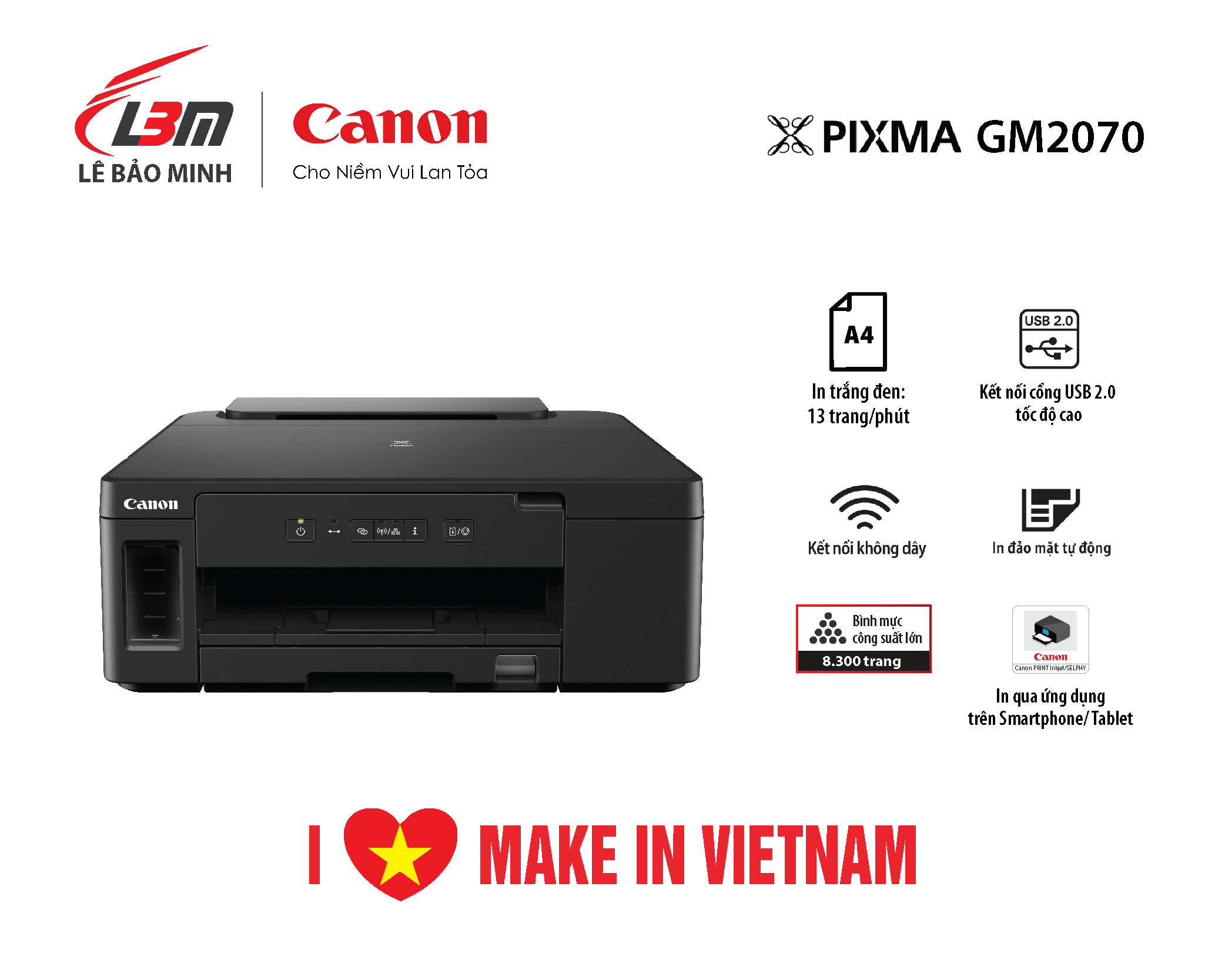 Máy in phun đơn năng Canon GM2070- Hàng chính hãng