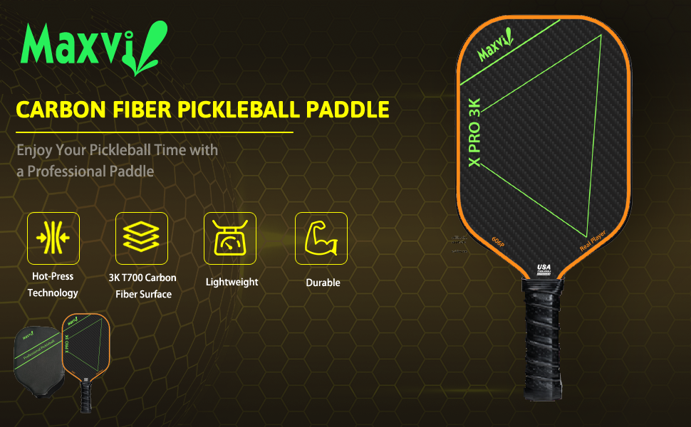 VỢT PICKLEBALL X PRO 3K MẶT SỢI CARBON 3K ĐAN CHÉO TẠO SOÁY CHO NGƯỜI CHƠI CHUYÊN NGHIỆP CÓ TRỢ LỰC