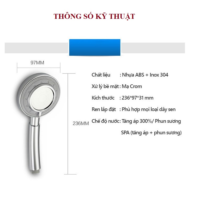 Bát sen tắm tăng áp 3 chế độ nước mạ Crom sang trọng