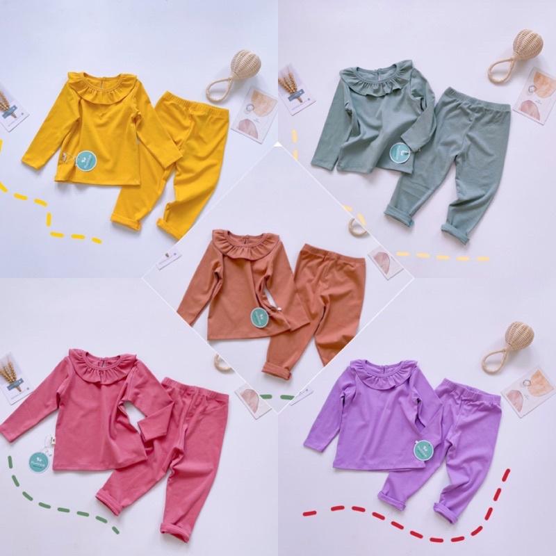 Bộ dài tay cho bé, đồ bộ bé gái cổ bèo đáng yêu, chất cotton co giãn 4 chiều cực mạnh size từ 10 đến 22kg