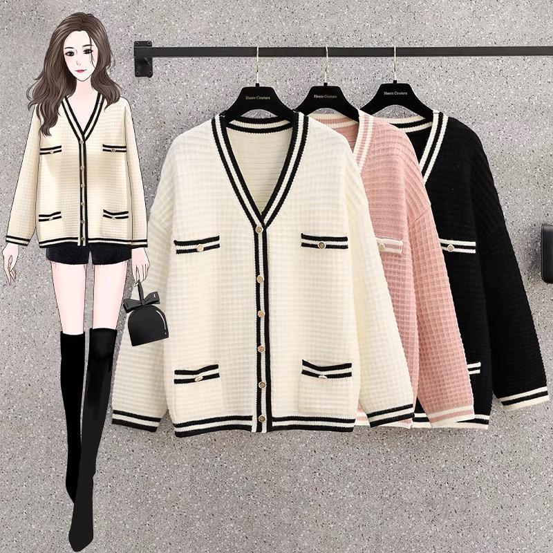 MS827 Áo khoác cardigan len nữ viền màu cổ tim giả túi