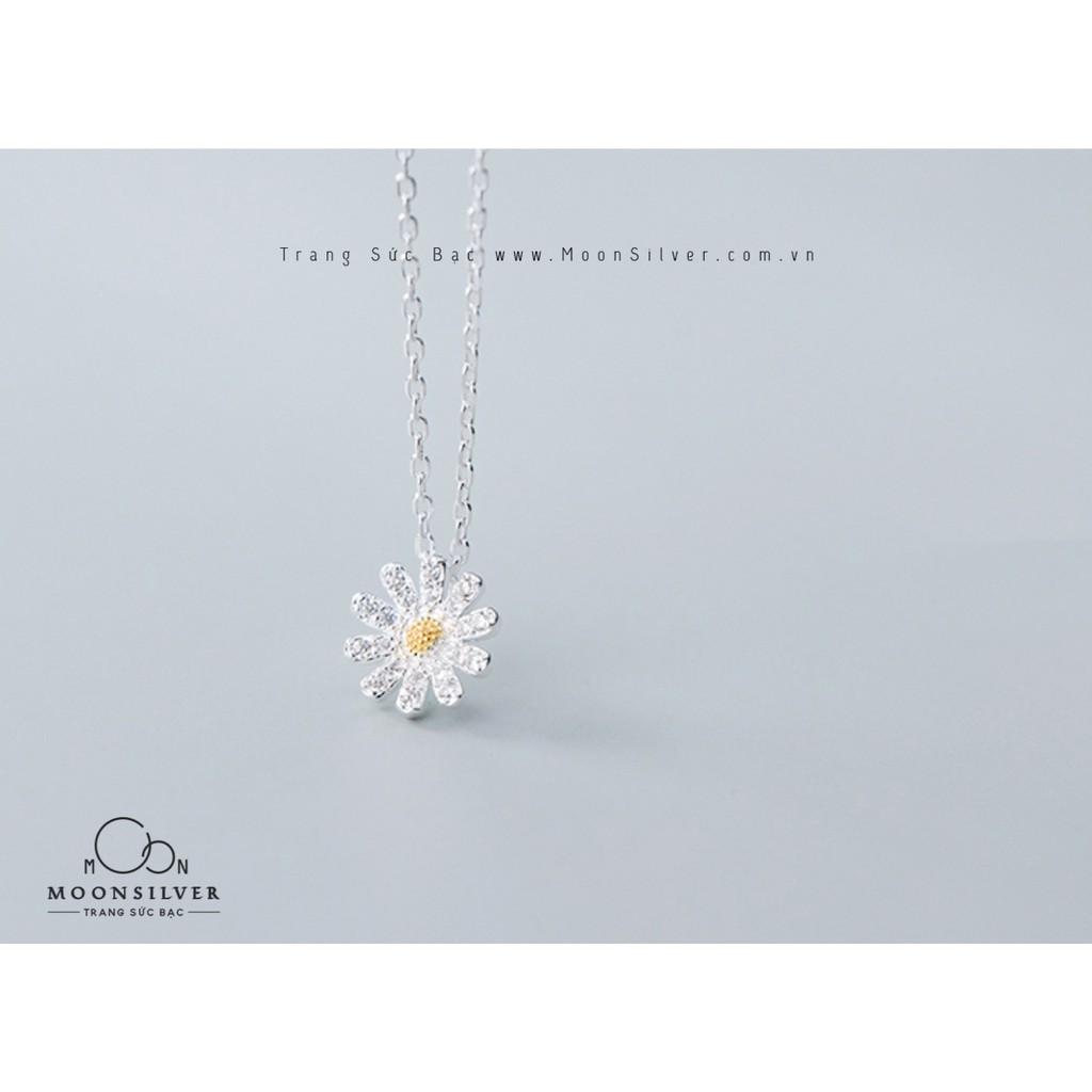 Dây chuyền bạc moonsilver, vòng cổ bạc nữ hình hoa cúc họa mi new mặt đính đá