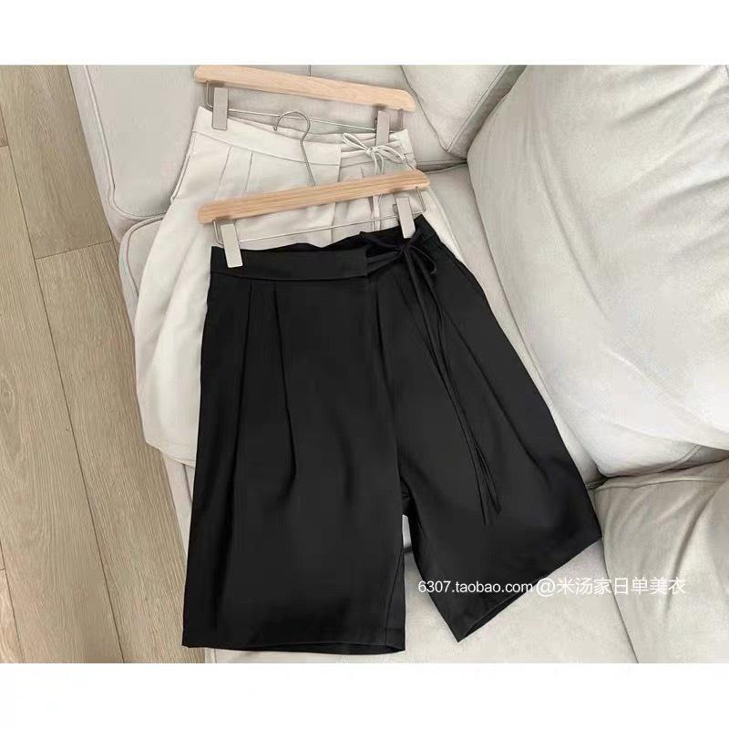 Quần short nữ cạp cao ống rộng - Quần đùi lửng chất RUBY thoáng mát thắt nơ bên hông Kanimi