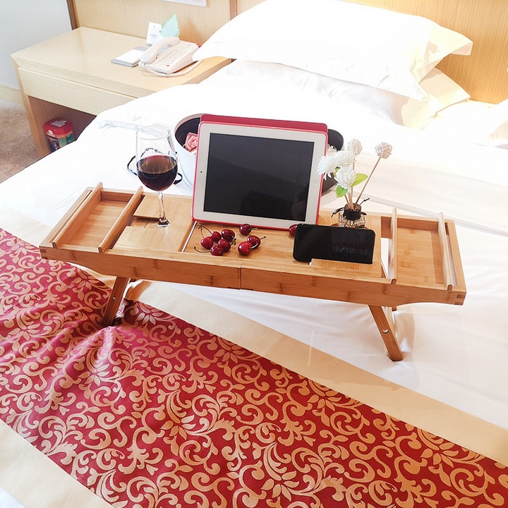 Bàn kê laptop Bàn Học Bàn Ăn Xếp Natural Wood Rượu Vang, Home Spa, BedTime