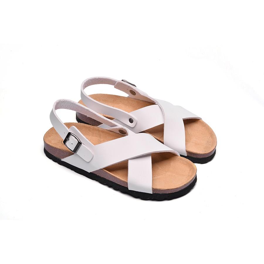 Giày Sandal nữ HuuCuong quai chéo trắng đế trấu handmade