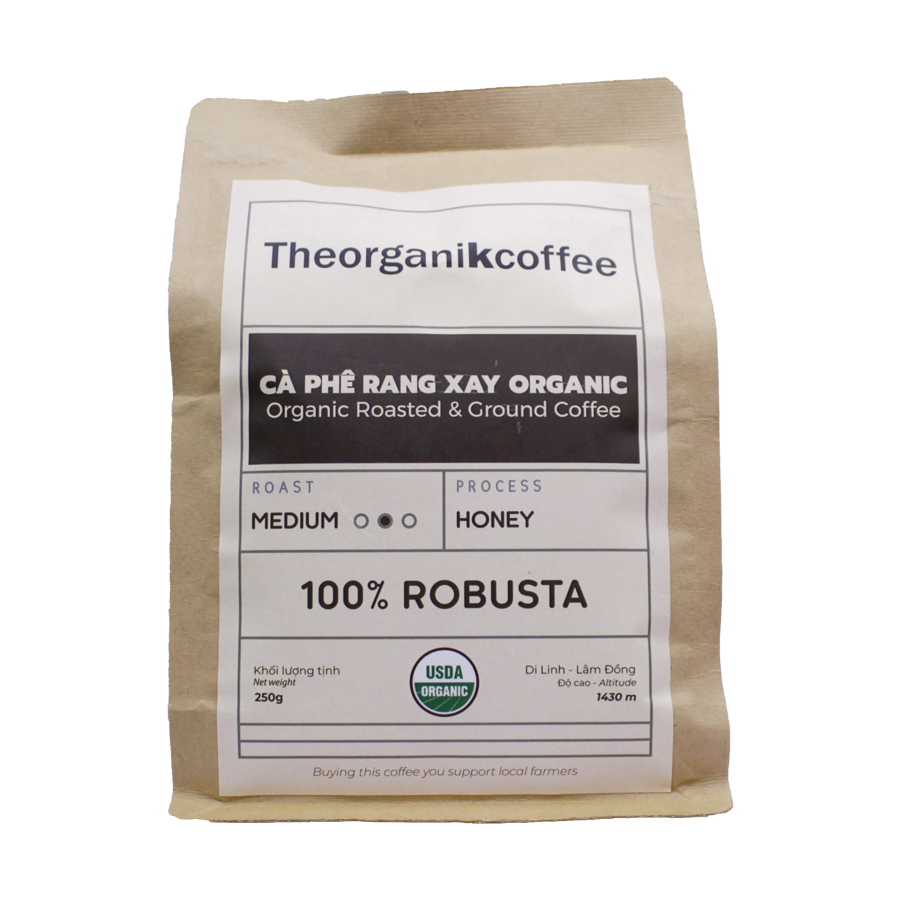 Cà phê Robusta hữu cơ rang mộc - dạng bột, 250g