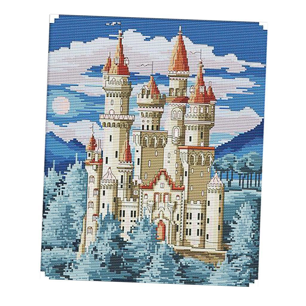 Blue Castles Stamped Cross Stitch Kit Needlework DIY for Beginner Adults 14CT