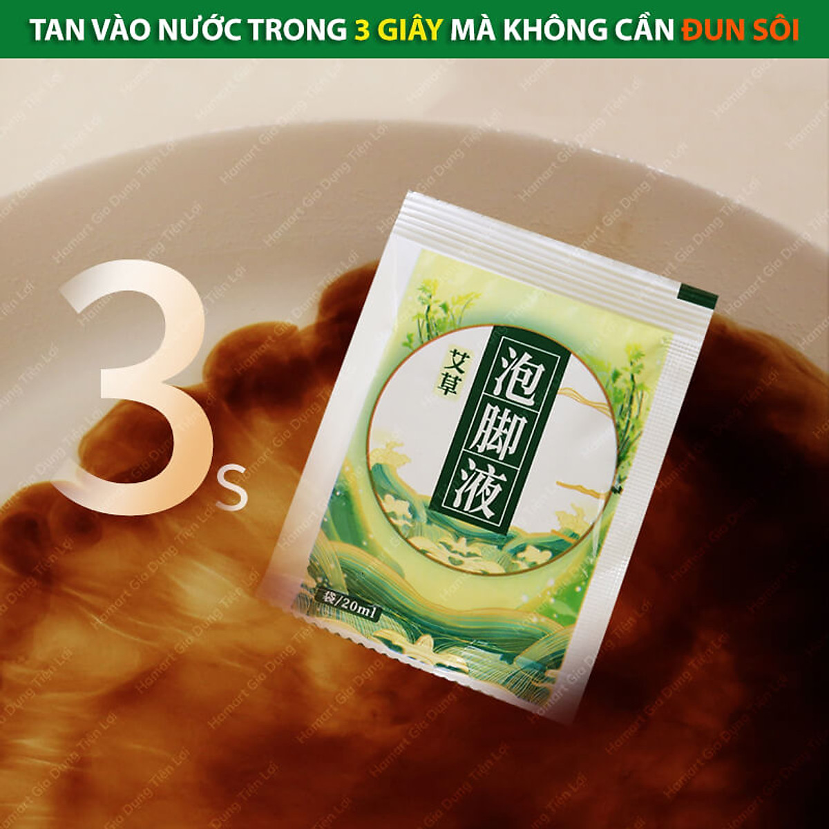 Hộp 20 gói nước ngâm chân ngải cứu thảo dược 400ml .Thải độc, thư giãn, cải thiện sức khỏe