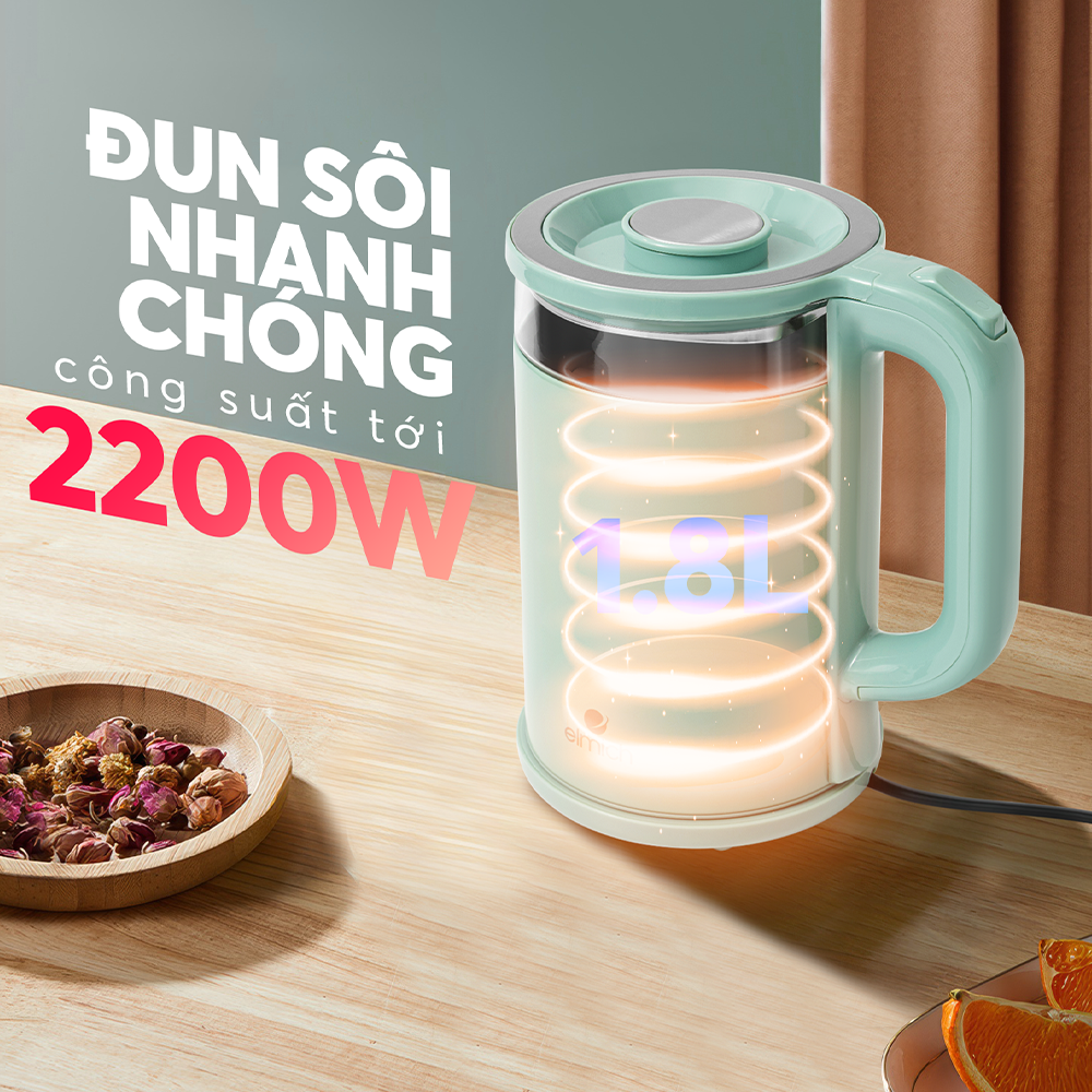 Ấm Đun Siêu Tốc Elmich KEE9141WG 1.8L 2200W, Hàng Chính Hãng, Inox 304, Đế Xoay 360 Độ - JoyMall