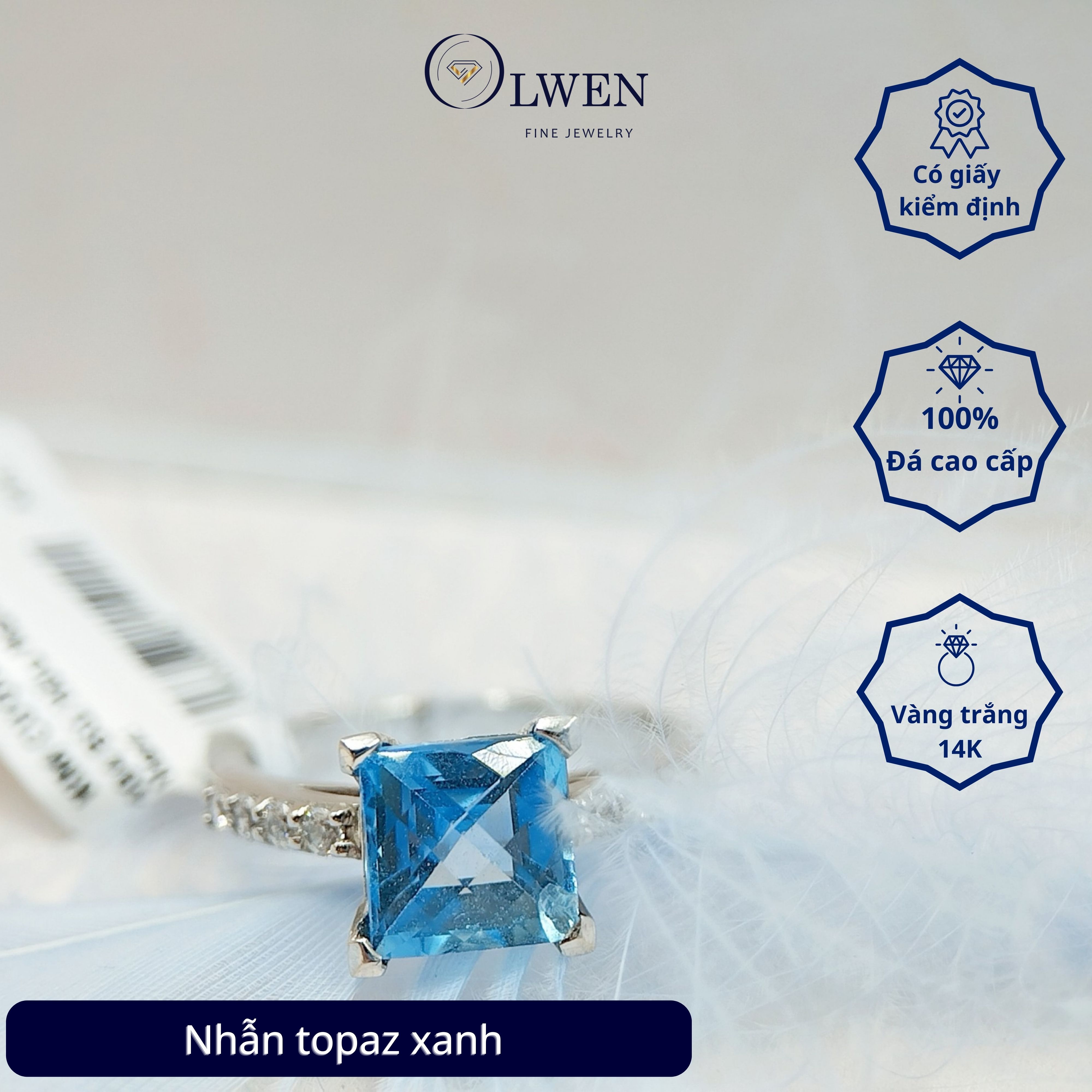 Nhẫn Topaz vuông 14K Olwen HA-R000038