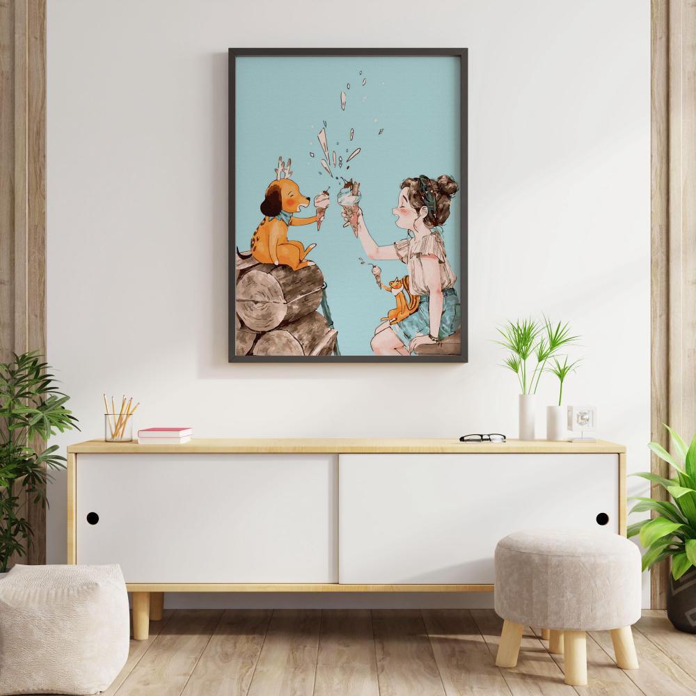 Tranh số hóa Niềm vui bên nhau đã căng khung 40x50cm