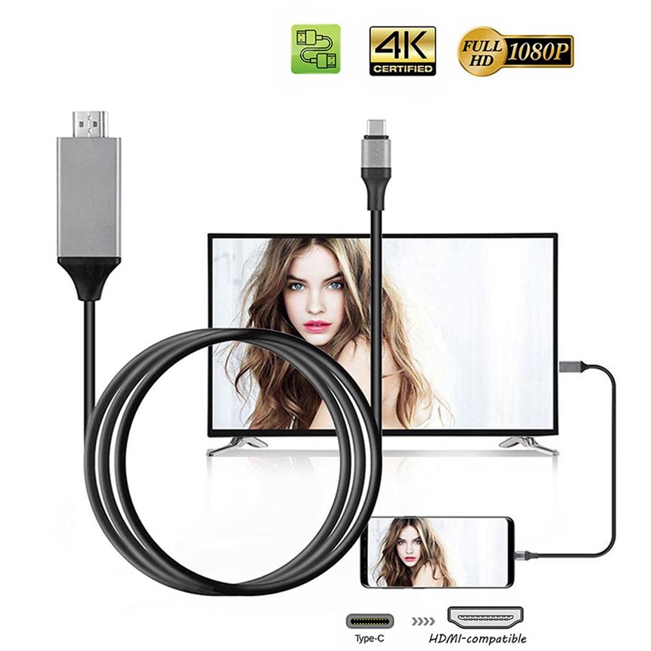 Cáp chuyển usb Type-c ra HDMI dài 1m8 cho Macbook, Surface, Dell, Samsung