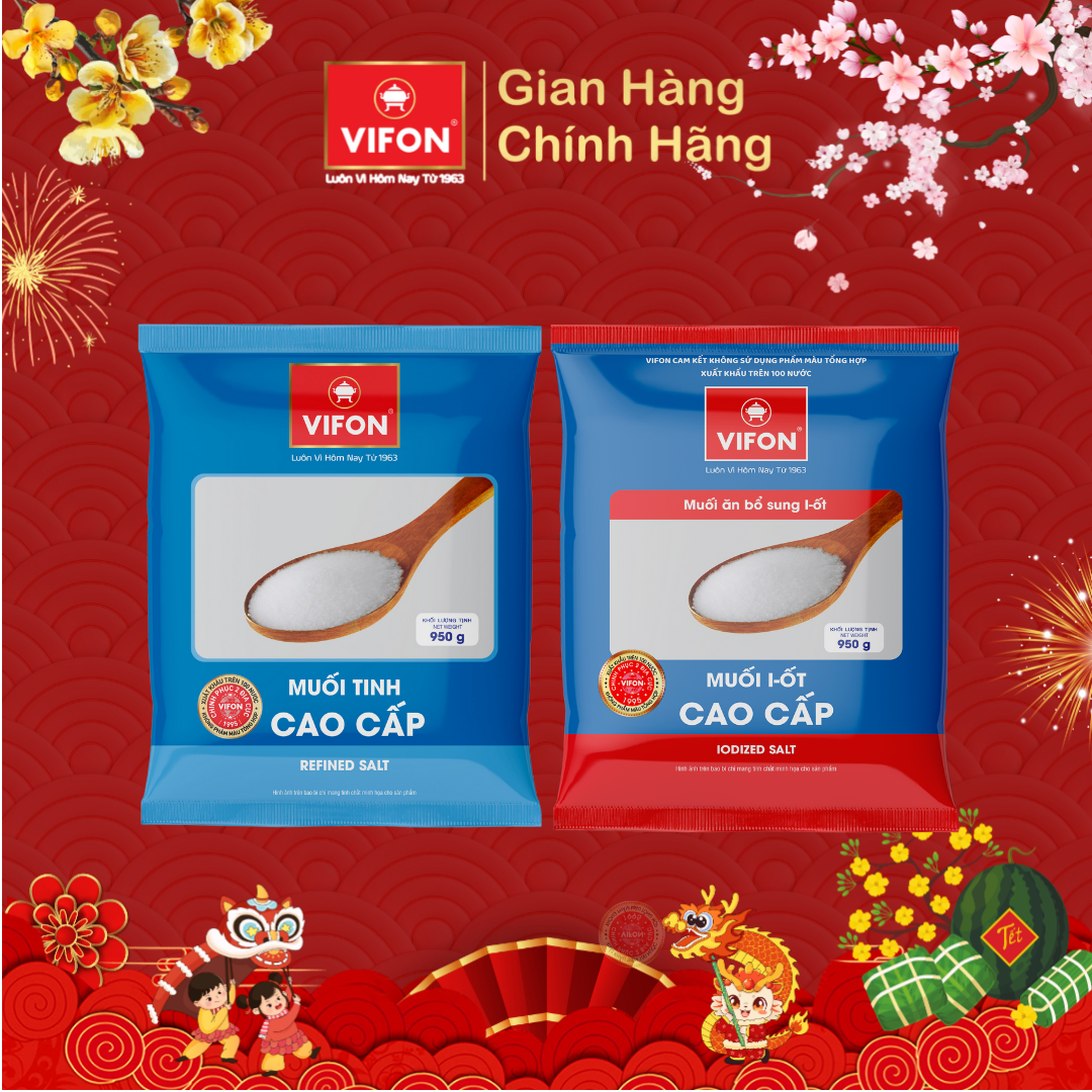 Thùng 12 Gói Muối Tinh Sấy/ I-Ốt Cao Cấp VIFON 950gr/gói