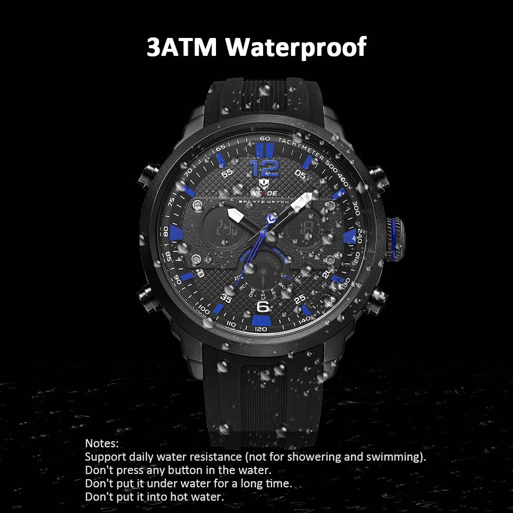 Đồng hồ điện tử kỹ thuật số thạch anh mặt số phụ Hiển thị thời gian kép 3ATM Bộ hẹn giờ chống nước WEIDE WH6303 